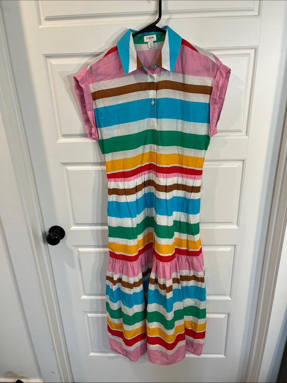 J Crew J. Crew Maxi Collared Midi Shirtdress Striped Tiered Pockets 2